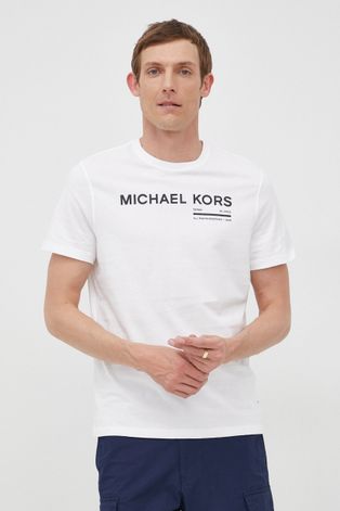 Michael Kors tricou din bumbac culoarea alb, cu imprimeu