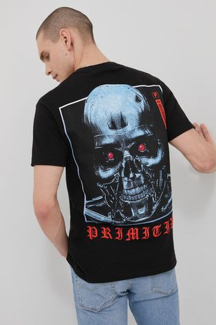 Primitive pamut póló X Terminator fekete, nyomott mintás