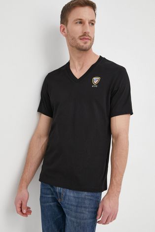 Blauer t-shirt bawełniany kolor czarny z nadrukiem