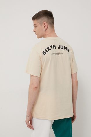 Βαμβακερό μπλουζάκι Sixth June χρώμα: μπεζ