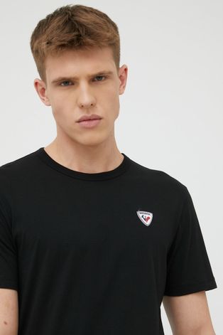 Rossignol t-shirt bawełniany kolor czarny z aplikacją