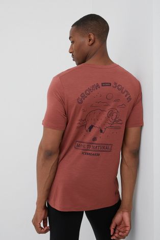 Icebreaker t-shirt sportowy Tech Lite II kolor brązowy z nadrukiem