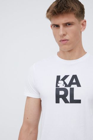 Памучна тениска Karl Lagerfeld в бяло с принт