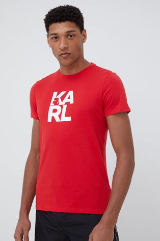 Памучна тениска Karl Lagerfeld в червено с принт