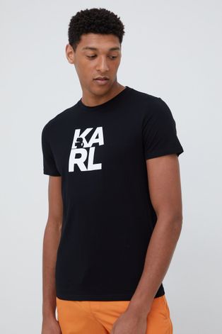 Karl Lagerfeld pamut póló fekete, nyomott mintás
