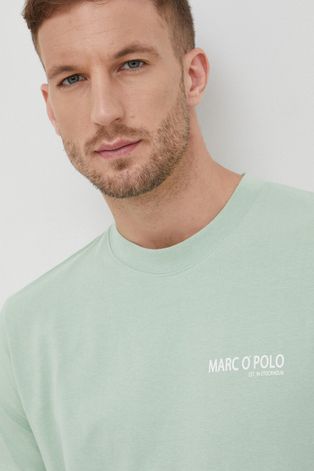 Marc O'Polo t-shirt bawełniany kolor zielony gładki