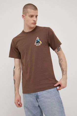 HUF t-shirt bawełniany x Marvel kolor brązowy z nadrukiem
