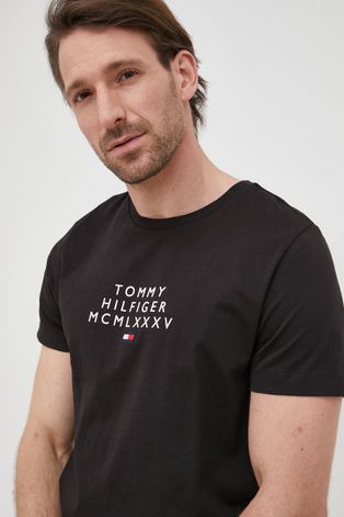 Pamučna majica Tommy Hilfiger boja: crna, s tiskom