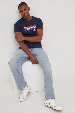 Pamučna majica Tommy Jeans boja: tamno plava, s tiskom