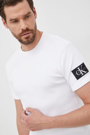 Pamučna majica Calvin Klein Jeans boja: bijela, jednobojni model