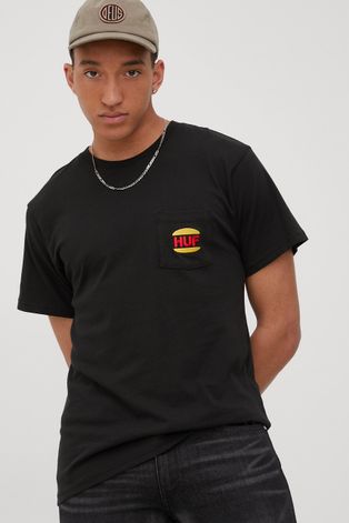 HUF t-shirt bawełniany kolor czarny z aplikacją