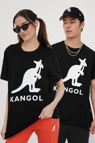 Pamučna majica Kangol boja: crna, s tiskom