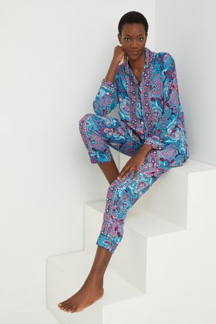 Hodvábne pyžamo Answear Lab tmavomodrá farba, saténová