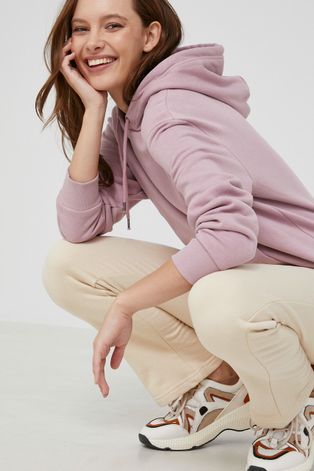 Answear Lab Bluza damska kolor fioletowy z kapturem gładka
