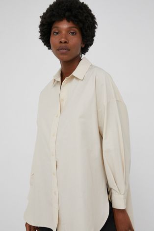 Answear Lab Koszula bawełniana damska kolor kremowy relaxed z kołnierzykiem klasycznym
