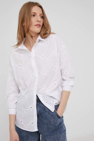 Рубашка с примесью льна Answear Lab женская цвет белый relaxed классический воротник
