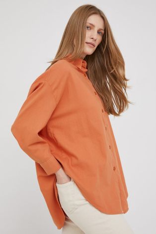 Хлопковая рубашка Answear Lab женская цвет оранжевый relaxed классический воротник
