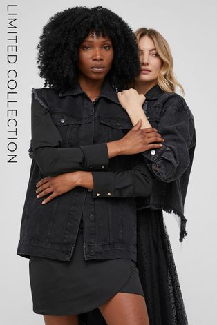 Rifľová vesta Answear Lab x limitovaná kolekcia NO SHAME dámska, čierna farba, prechodná
