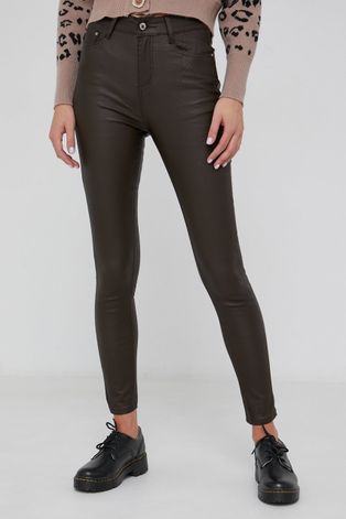 Answear Lab Spodnie damskie kolor brązowy dopasowane high waist