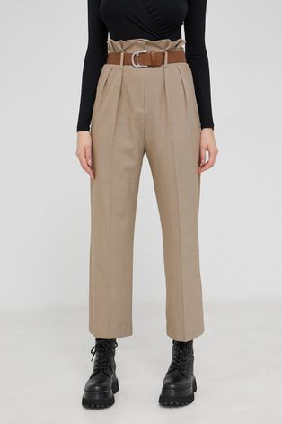 Answear Lab Spodnie damskie kolor beżowy proste high waist