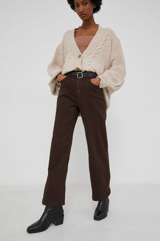 Answear Lab Spodnie damskie kolor brązowy szerokie high waist