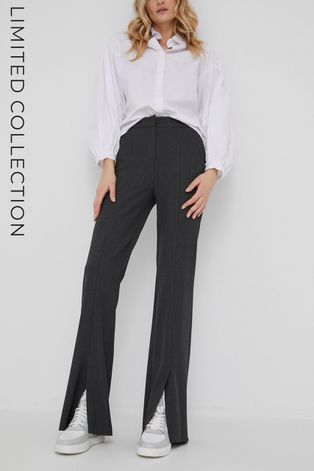 Панталони Answear Lab дамски в сиво с разкроени краища, с висока талия