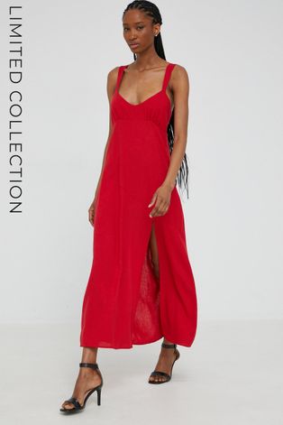 Памучна рокля Answear Lab x limited festival collection BE BRAVE в червено дълъг модел със стандартна кройка