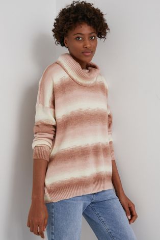 Answear Lab Sweter z wełną damski kolor różowy z golfem