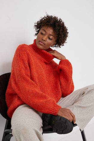 Answear Lab Sweter damski kolor pomarańczowy ciepły z golfem