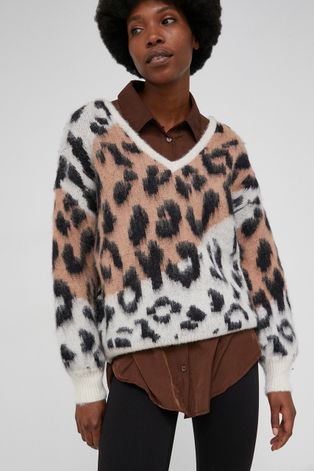 Answear Lab Sweter z wełną damski kolor beżowy ciepły