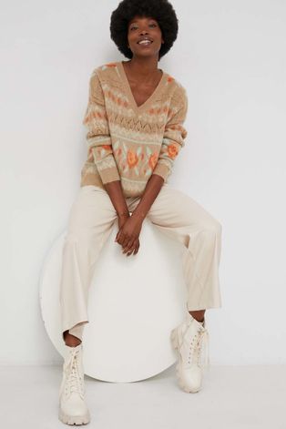 Answear Lab Sweter wełniany damski kolor brązowy