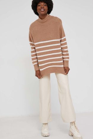 Answear Lab Sweter z wełną damski kolor brązowy z półgolfem