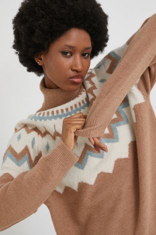 Vlnený sveter Answear Lab dámsky, hnedá farba, s rolákom