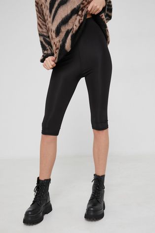 Answear Lab Pantaloni scurți femei, culoarea negru, material neted, high waist