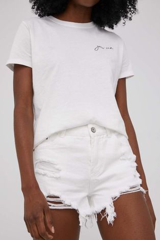 Traper kratke hlače Answear Lab za žene, boja: bijela, glatki materijal, visoki struk