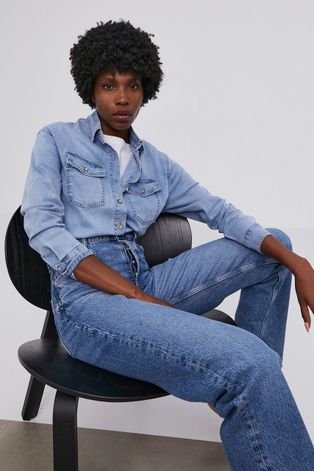 Answear Lab Koszula jeansowa damska regular z kołnierzykiem klasycznym