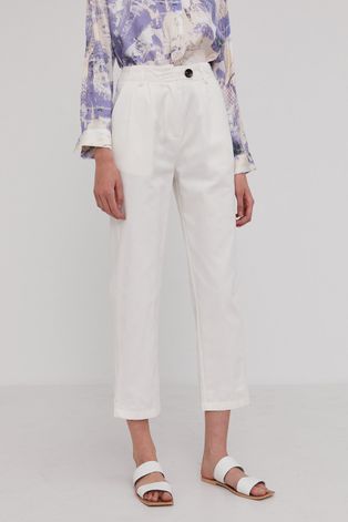 Answear Lab Spodnie damskie kolor biały proste high waist