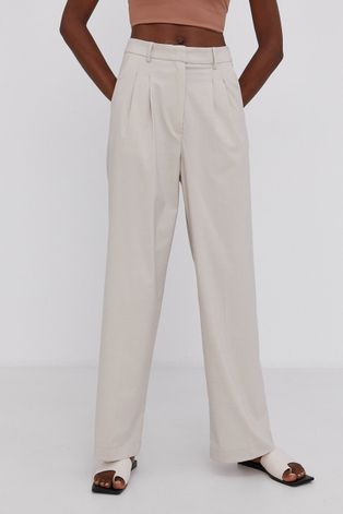 Answear Lab Spodnie damskie kolor beżowy szerokie high waist