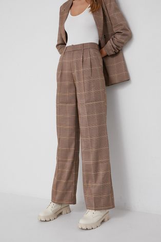 Answear Lab Spodnie z domieszką wełny damskie kolor beżowy szerokie high waist