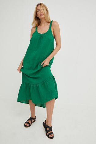 Льняное платье Answear Lab Hand Wash цвет зелёный maxi прямое