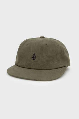 Volcom czapka bawełniana kolor zielony gładka