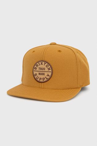 Brixton czapka z domieszką wełny kolor brązowy z aplikacją