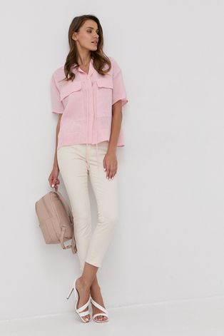 Риза Beatrice B дамска в розово със свободна кройка с класическа яка