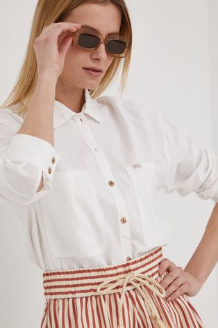 Košulja s dodatkom lana Brixton za žene, boja: bijela, relaxed, s klasičnim ovratnikom