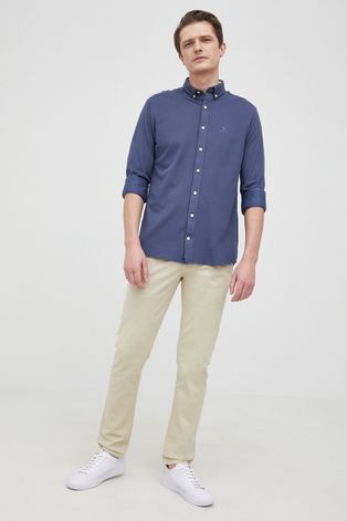 Košile Gant pánská, tmavomodrá barva, regular, s límečkem button-down