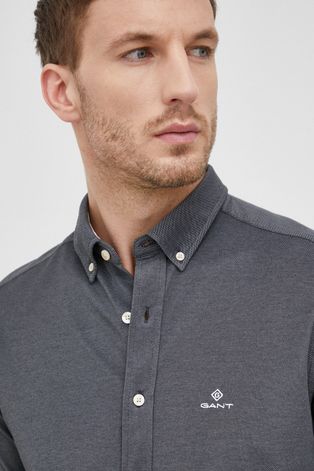 Košile Gant pánská, šedá barva, regular, s límečkem button-down