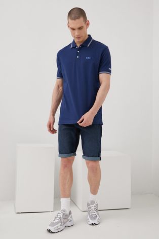 Βαμβακερό μπλουζάκι πόλο Lee Cooper χρώμα: ναυτικό μπλε