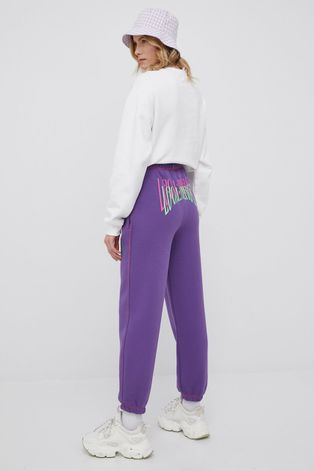 Local Heroes spodnie damskie kolor fioletowy z nadrukiem