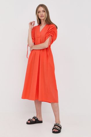 Памучна рокля Beatrice B в оранжево среднодълъг модел разкроен модел