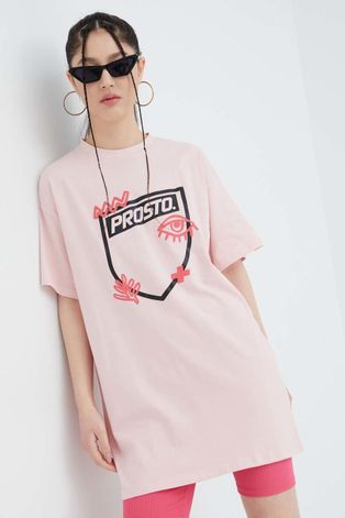 Βαμβακερό φόρεμα Prosto χρώμα: ροζ,